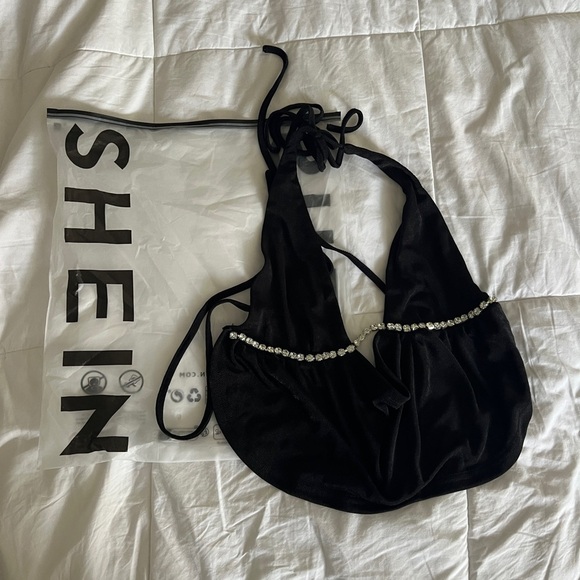 NWT SHEIN ICON Chain Detail Backless
Halter Top SIZE XS COLOR BLACK & SILVER - Picture 1 of 13